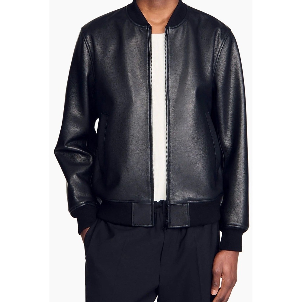 Sandro Paris Monaco Black Leather Jacket Rare brand NWT Size Small. Mens